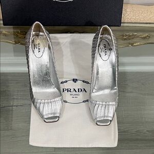 Prada Women's Metallic Silver Heels